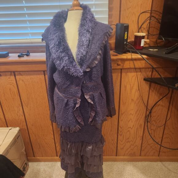 NWT ModeLia Purple Woven Peasant Skirt Suit With Ruffles - Picture 1 of 8